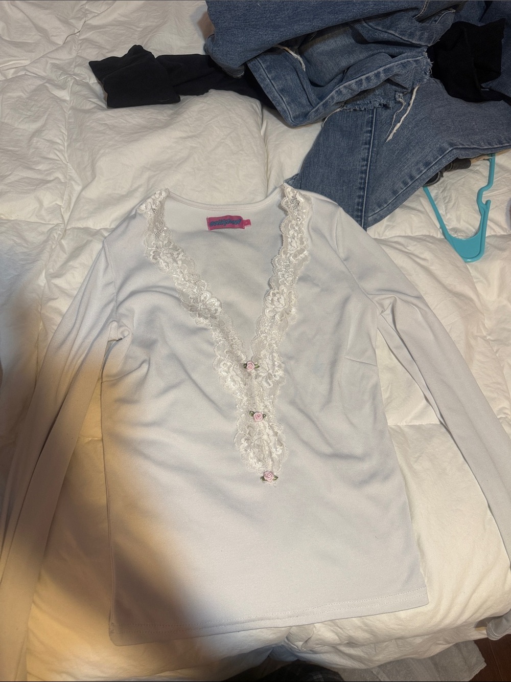EDIKED SIZE SMALL LACE LONG SLEEVE WHITE